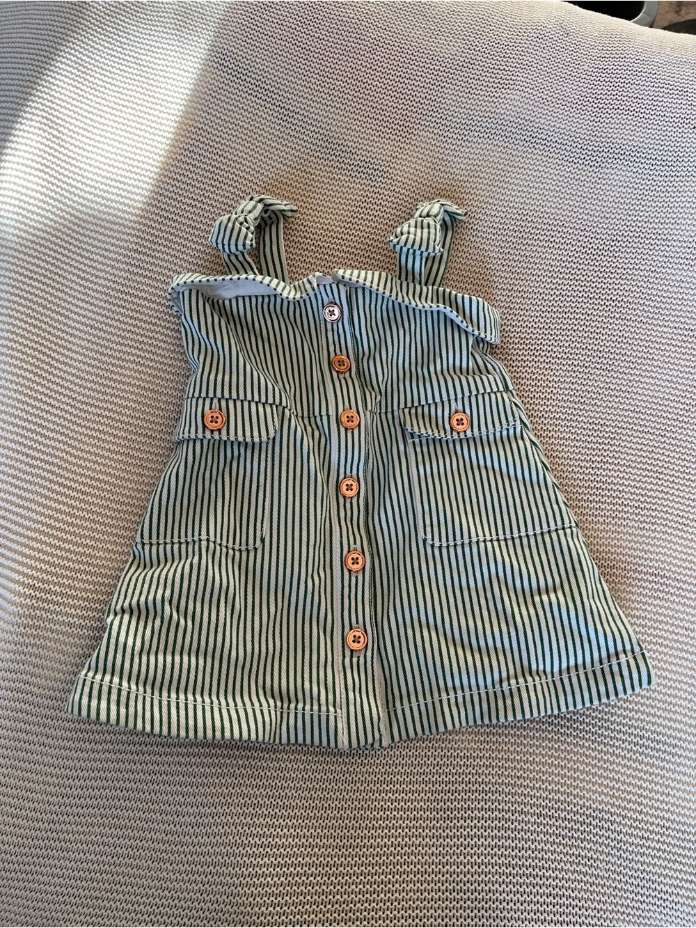 Janie and Jack Blue and White Striped Tie-Shoulder Dress with Copper Buttons